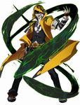  belt blazblue blazblue:_chronophantasma blazblue_phase_0 chain fingerless_gloves gloves green_hair hood loose_necktie multiple_belts necktie official_art ouroboros pixel_art shaded_face thumb_in_pocket yellow_eyes yuuki_terumi 