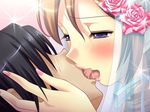  1boy 1girl bridal_veil flower game_cg ibaraki_mariya kiss ribbon shojo_mama veil 