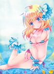  :o bikini blonde_hair blue_eyes blush body_blush breasts cleavage flower hair_flower hair_ornament high_heels highres large_breasts micro_bikini original pata_(teihanpatsu) shiny shiny_skin shoes short_hair side-tie_bikini skindentation solo striped striped_bikini swimsuit thigh_gap 