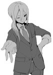  afuro_terumi formal greyscale inazuma_eleven_(series) inazuma_eleven_go long_hair male_focus monochrome multicolored_hair necktie older one_eye_closed ponytail simple_background solo suit tokio_neo two-tone_hair white_background 