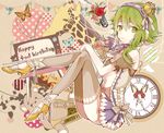  akamega butterfly crown flowers green_eyes green_hair gumi microphone rose thighhighs vocaloid 