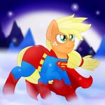  blackbewhite2k7 blonde_hair clothing crossover equine female feral friendship_is_magic fur green_eyes hair horse mammal my_little_pony orange_fur outside parody pony snow solo superman 