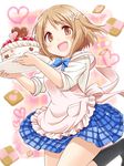  apron blonde_hair blush bow cake cookie food hair_ornament heart idolmaster idolmaster_cinderella_girls mimura_kanako open_mouth plate ruo_(cruzada) short_hair short_sleeves skirt sleeves_rolled_up solo 