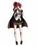  arm_behind_back bare_legs blazblue blazblue:_chronophantasma blazblue_phase_0 brown_eyes brown_hair cape celica_a_mercury hair_ribbon official_art pixel_art pleated_skirt ponytail ribbon school_uniform skirt 