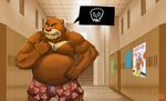  angry anthro bear belly biceps big_muscles blush brown_fur chubby clothing cuson embarrassed eyes_open fur grizzly_bear juuichi juuichi_mikazuki male mammal morenatsu musclegut muscles nipples pecs skull topless trunks_(clothing) underwear 