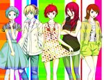  aegis_(persona) android aqua_eyes aqua_hair bad_id bad_pixiv_id bare_shoulders blonde_hair blue_eyes brown_eyes brown_hair casual crossed_arms dress female_protagonist_(persona_3) giniro_no_yatsu hair_ornament hairclip hand_in_pocket headphones kirijou_mitsuru long_hair multiple_girls open_mouth pantyhose persona persona_3 persona_3_portable red_eyes red_hair short_hair skirt skirt_hold sleeveless smile sundress takeba_yukari yamagishi_fuuka 