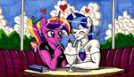  &lt;3 anthro anthrofied blue_hair blush book cherry clothing cloud clouds couple cream duo equine eyes_closed female friendship_is_magic hair horn horse male mammal milkshake multi-colored_hair my_little_pony newyorkx3 pony ponytail princess_cadance_(mlp) purple_eyes shining_armor_(mlp) sitting sky two_tone_hair unicorn winged_unicorn wings 