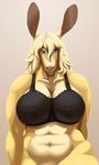  blonde_hair blue_eyes bottomless bra breasts chubby clothed clothing female frank_westerveldt hair kangaroo long_hair looking_at_viewer mammal marsupial navel ritts skimpy solo underwear voluptuous 