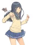  akinbo_(hyouka_fuyou) bird blue_hair brown_eyes long_hair original school_uniform skirt smile solo sweater 