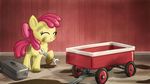  apple_bloom_(mlp) bow cub equine eyes_closed female feral friendship_is_magic fur giantmosquito hair horse mammal messy my_little_pony pony red_hair signature solo toolbox wagon wrench yellow_fur young 