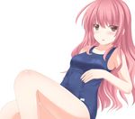  bad_id bad_pixiv_id blush breasts copyright_request highres long_hair looking_at_viewer medium_breasts mizunashi_kenichi one-piece_swimsuit pink_hair school_swimsuit simple_background solo swimsuit white_background 