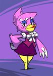  animal_crossing avian bittenhard blush bow dress female lipstick looking_at_viewer nintendo pelican phyllis_(animal_crossing) skirt solo source_request standing video_games 