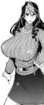  breasts copyright_request glasses greyscale highres huge_breasts kotoyoshi_yumisuke long_hair monochrome sweater 