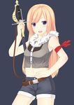  bad_id bad_pixiv_id blonde_hair blush long_hair mizunashi_kenichi original shorts simple_background smile solo sword very_long_hair weapon 