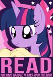  cutie_mark english_text equine felixao female feral friendship_is_magic fruit hair hi_res horn horse mammal multi-colored_hair my_little_pony pony portrait poster purple_eyes solo text twilight_sparkle_(mlp) unicorn 