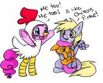  alpha_channel blonde_hair blue_eyes costume cub cutie_mark derpy_hooves_(mlp) dialog english_text equine eyes female feral friendship_is_magic fur grey_fur group hair horse hug mammal melipuffles my_little_pony orange_fur pegasus pink_eyes pink_fur pink_hair pinkie_pie_(mlp) plain_background pony scootaloo_(mlp) smile standing text transparent_background wings yellow_eyes young 