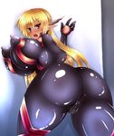  1girl ashling_(no-plan) ass blonde_hair blush bodysuit breasts covered_nipples dark_skin erect_nipples female gideon gigantic_breasts highres long_hair nipples open_mouth pink_eyes pointy_ears puffy_nipples thighs 