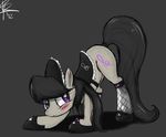  2012 absurd_res ass_up black_hair clothing cutie_mark equine female feral fishnet friendship_is_magic hair hi_res horse legwear looking_back maid maid_uniform mammal my_little_pony octavia_(mlp) peperoger plain_background pony purple_eyes saddle signature solo stockings 