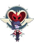  bare_shoulders blue_hair hair_over_one_eye heart leviathan_(skullgirls) logo looking_up megan_ann_boyd no_pupils ponytail red_eyes signature skullgirls smile squigly_(skullgirls) standing stitched_mouth stitches transparent_background yellow_eyes zombie 