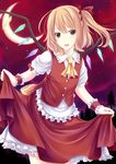  ascot bad_id bad_pixiv_id blush crescent_moon flandre_scarlet highres looking_at_viewer mizunashi_kenichi moon open_mouth short_hair skirt_hold smile solo touhou wings 