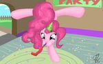  blue_eyes equine female fence friendship_is_magic fur hair handstand horse inside mammal mouth_hold my_little_pony party_hat party_horn pink_fur pink_hair pinkie_pie_(mlp) pony sammygeeart solo spread_legs spreading upside_down 