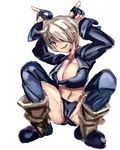  1girl angel_(kof) breasts fingerless_gloves gloves king_of_fighters large_breasts lowres simple_background snk solo squatting white_hair yatsu_(yasu7) 