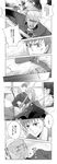  archer battle comic duel emiya_shirou fate/stay_night fate_(series) greyscale highres monochrome multiple_boys parody pinki_(shounenkakuseiya) sword translated weapon 