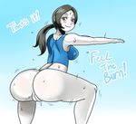  anus ass blush bottomless breasts english eric_lowery gradient gradient_background huge_ass large_breasts looking_back no_underwear pale_skin pixiv_manga_sample ponytail pussy solo squatting sweat trainer_(wii_fit) uncensored wii_fit wii_fit_trainer 