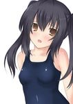  bad_id bad_pixiv_id blush breasts brown_eyes k-on! looking_at_viewer mizunashi_kenichi nakano_azusa one-piece_swimsuit open_mouth school_swimsuit simple_background small_breasts solo swimsuit white_background 