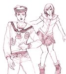  1girl anchor bad_id bad_pixiv_id dixie_cup_hat hair_bobbles hair_ornament hat higashikata_jousuke_(jojolion) hirose_yasuho jojo_no_kimyou_na_bouken jojolion military_hat monochrome nico2gn sailor 