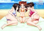  beach bikini blush cleavage girls_und_panzer glasses itou_takeshi kadotani_anzu kawashima_momo koyama_yuzu scan swimsuit 
