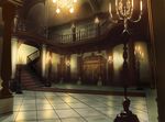  candle candles capcom chandelier interior mansion no_humans resident_evil stairs 