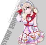  animal_ears blonde_hair character_name copyright_name detached_sleeves fox_ears fox_mask idolmaster idolmaster_cinderella_girls kunreishiki mask navel scarf shiomi_shuuko short_hair silver_eyes solo yone_(came1) 