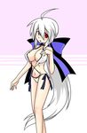  1girl artist_request bare_shoulders breasts chaotic_dragon large_breasts long_hair red_eyes ribbon solo swimsuit vocaloid voyakiloid white_hair yowane_haku 