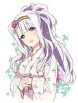  bad_id bad_pixiv_id hairband idolmaster idolmaster_(classic) japanese_clothes kasuga_souichi kimono long_hair open_mouth purple_eyes shijou_takane silver_hair smile solo 