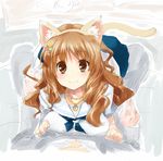  animal_ears bad_id bad_pixiv_id breasts brown_eyes brown_hair cat_ears cat_tail hair_ornament highres idolmaster idolmaster_cinderella_girls jewelry long_hair medium_breasts moroboshi_kirari necklace paopao school_uniform serafuku sketch solo star star_hair_ornament tail 