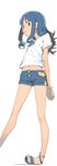  akinbo_(hyouka_fuyou) anklet arms_behind_back blue_eyes blue_hair heartcatch_precure! highres jewelry kurumi_erika long_hair looking_at_viewer midriff precure sandals short_shorts shorts smile solo walking 