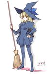  blonde_hair broom copyright_request hand_on_hip hat long_hair seo_tatsuya simple_background skirt solo white_background witch_hat yellow_eyes 