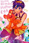  5692karaage birthday black_eyes black_hair happy_birthday headband jojo_no_kimyou_na_bouken male_focus narancia_ghirga solo stuffed_animal stuffed_toy teddy_bear 