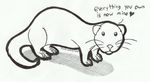  &lt;3 black_and_white claws cute dialog english_text feral ferret full-length_portrait line_art looking_at_viewer mammal marker_(art) mixed_media monochrome mustelid pen_(art) pet plain_background quadruped rarewarerat round_ears side_view solo standing territorial text the_truth toe_claws traditional_media whiskers white_background white_claws 
