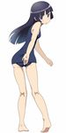  barefoot black_hair blue_eyes blush chestnut_mouth closed_eyes daniel_(artist) from_behind full_body gokou_ruri highres kneepits long_hair looking_back mole mole_under_eye one-piece_swimsuit ore_no_imouto_ga_konna_ni_kawaii_wake_ga_nai school_swimsuit simple_background solo swimsuit white_background 