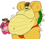  anthro armpits bald beige_skin belly_overhang biceps boar bowser bulge chubby clothed clothing coffee cup dialog dragon english_text erection eyes_closed gay hair half-dressed half_nude horn hyper_obese japanese koopa luigiman male mammal man_boobs mario_and_luigi:_bowser's_inside_story mario_and_luigi_(series) mario_bros midbus morbidly_obese muscles navel nintendo o3o open_mouth overweight penis pink_nose pink_skin plain_background porcine raised_arm red_hair red_skin reptile saliva scalie shell shocked short_hair size_difference skin speedo spikes standing swimsuit text tongue turtle underwear unknown_artist video_games white_background yellow_skin 