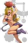  armpits ayla_(chrono_trigger) bad_deviantart_id bad_id blonde_hair blue_eyes boned_meat boots breasts chrono_trigger covering covering_breasts food fur_trim highres large_breasts loincloth long_hair meat navel no_panties open_mouth scarf solo topless whistle_frog wristband 