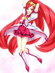  :d arms_behind_head bad_id bad_pixiv_id blush boots cure_ace dokidoki!_precure keikotsu knee_boots long_hair madoka_aguri open_mouth precure red_eyes red_skirt skirt smile solo 