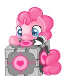  &lt;3 absurd_res alpha_channel blue_eyes chibi cute equine female feral friendship_is_magic fur glowing hair hi_res horse looking_at_viewer mammal my_little_pony pink_fur pink_hair pinkie_pie_(mlp) plain_background pony portal-pie portal_(series) solo transparent_background valve weighted_companion_cube young 
