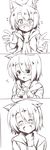  absurdres ahoge animal_ears blush cat_ears closed_eyes dodome-iro_mayonnaise highres looking_at_viewer monochrome open_mouth original sharon_(dodomayo) short_hair solo tears 