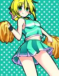  blonde_hair cheerleader gin_(shioyude) green_eyes looking_at_viewer mizuhashi_parsee navel pointy_ears pom_poms short_hair smile solo touhou 