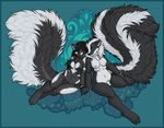  abstract_background anthro balls black_fur black_hair black_nipples blue_eyes bracelet breasts chest_tuft couple crystala dickgirl duo eyes_closed fur hair hand_holding hush-a-bye intersex jewelry mammal multi_breast nipples nude sheath skunk sorien_(character) tuft white_fur white_hair 