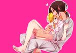  :q bare_legs barefoot bottomless breast_grab christa_renz clothes_grab freckles grabbing hair_over_one_eye heart katakura_yuuki multiple_girls no_panties pants pink_background ponytail profile shingeki_no_kyojin short_hair simple_background sitting sitting_on_lap sitting_on_person size_difference thigh_grab tongue tongue_out undressing ymir_(shingeki_no_kyojin) yuri 