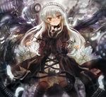  brown_eyes doll_joints dress long_hair rozen_maiden silver_hair smile solo suigintou ultimate_asuka wings 